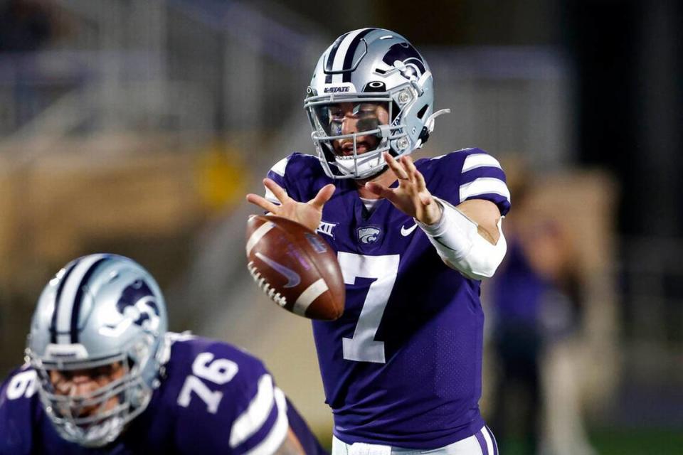 Kansas State quarterback Skylar Thompson leads the Wildcats into next Saturday’s game against West Virginia in Manhattan, Kan.