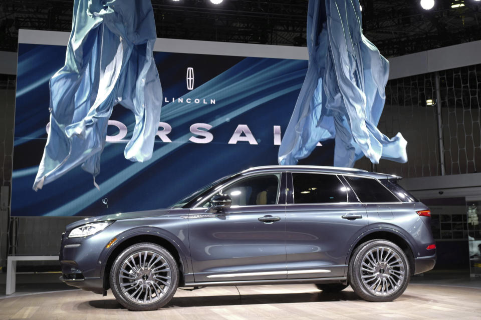 The 2020 Lincoln Corsair small SUV is revealed at the New York Auto Show, Wednesday, April 17, 2019. (AP Photo/Mark Lennihan)