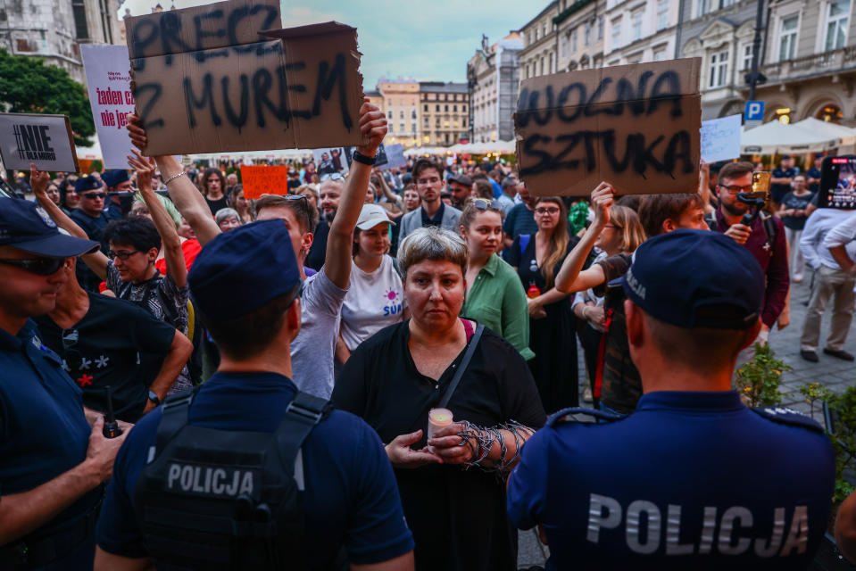 <sub>Counter-protest against far-right activists in support of Agnieszka Holland’s ‘The Green Border’ </sub>