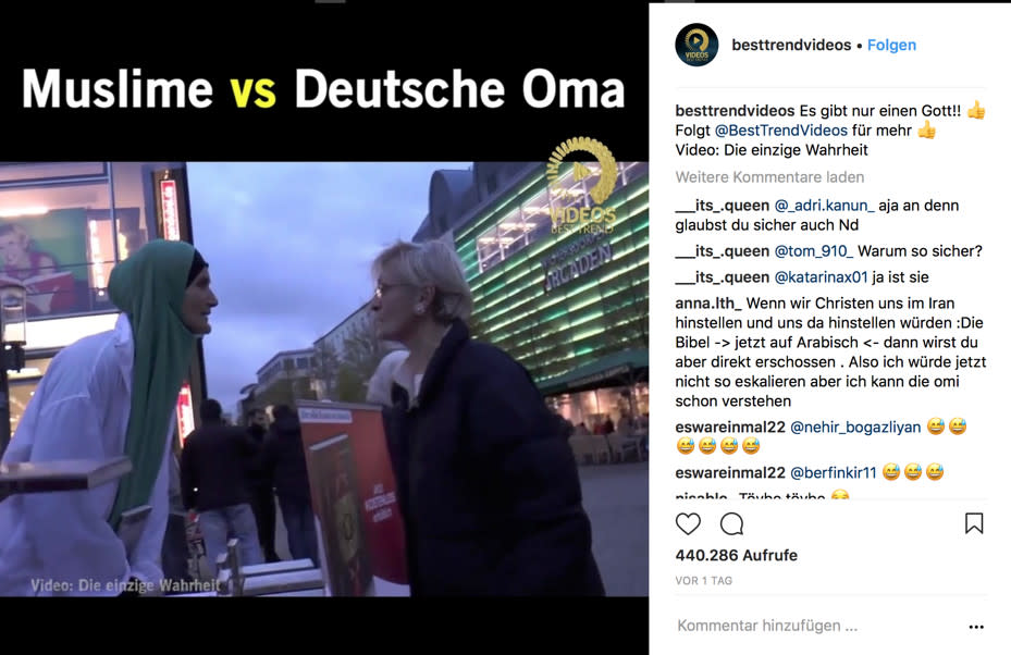 Auch auf Instagram wurde das Video mehrere Hunderttausend Mal abgerufen (Bild: Screenshot)