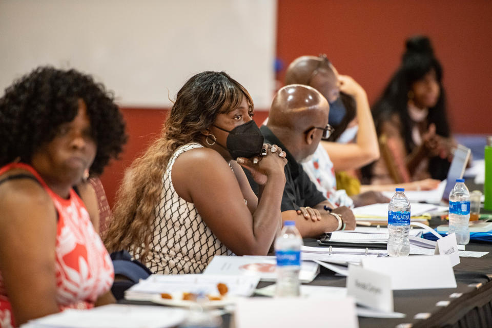 Dewana Little attends a Communuty Reparations Committee meeting on June 6, 2022.
