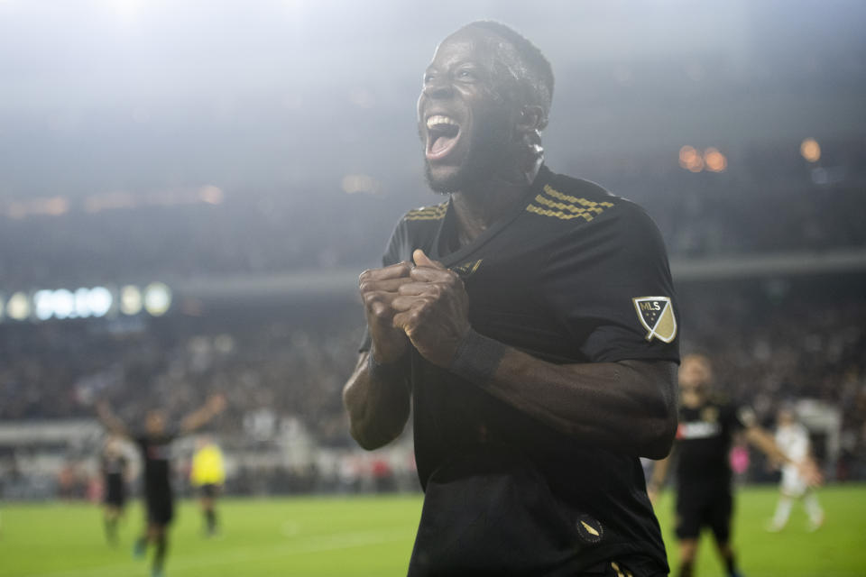 Adama Diomande scored twice for LAFC in Thursday's 5-3 playoff win against city rival LA Galaxy. (Kyusung Gong/Getty)