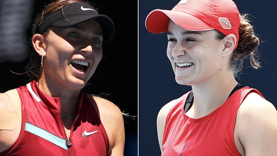 Paula Badosa and Ash Barty, pictured here in action at the Australian Open.