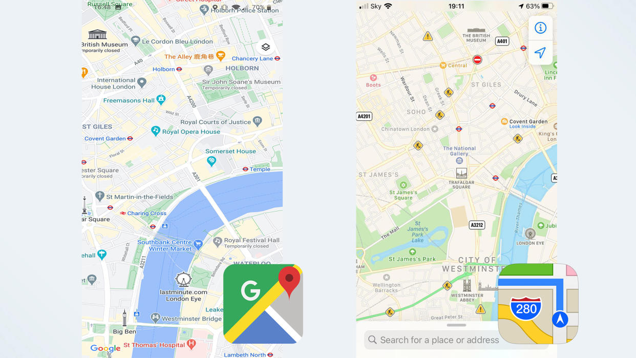  Google Maps vs. Apple Maps central london comparison . 