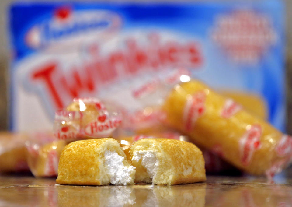 FILE - This July 15, 2013 file photo shows Twinkies in Gilbert, Ariz. It was a year of culinary comebacks. Wonder bread, Twinkies and a host of other Hostess Brands goodies were relaunched by new owners after disappearing in 2012 when the company went out of business. (AP Photo/Matt York, File)