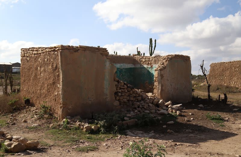 View shows the abandoned village of Korelay destroyed during ethnic clashes between Oromos and Somalis in August 2018, in Somali Region