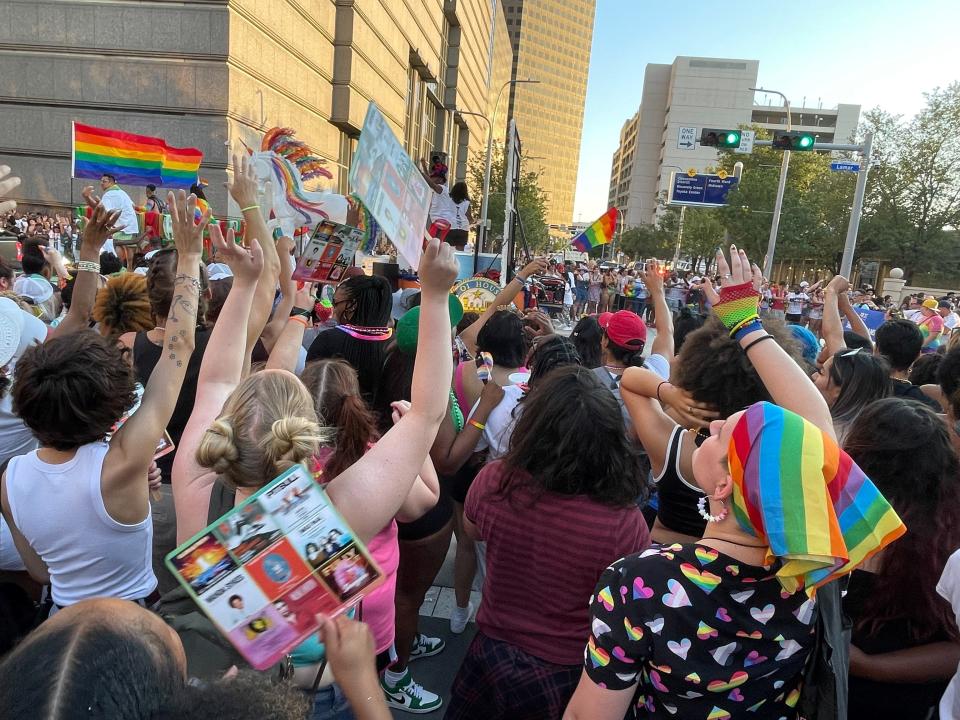 People celebrate the city's annual Pride Parade in Houston, Texas, U.S. on June 25, 2022.