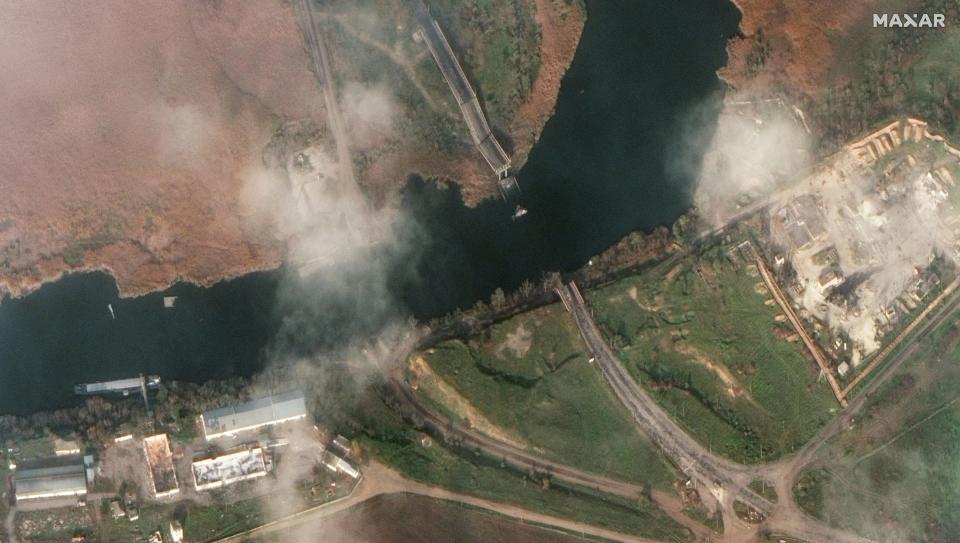 satellite image showing destroyed bridge