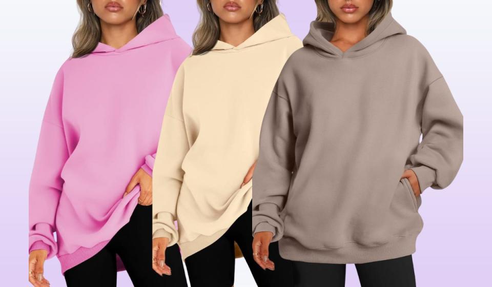 Three sweatshirts in different colors.