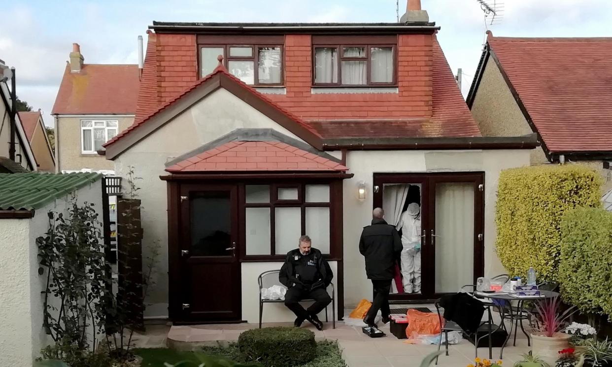 <span>The police scene in Gosport in Hampshire, where the 16-year-old killed his university lecturer stepfather.</span><span>Photograph: Portsmouth News/Solent News & Photo Agency/Solent News</span>