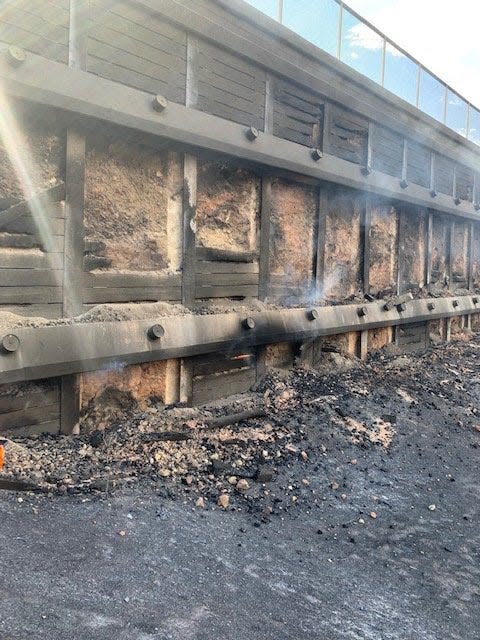 Damage from the Route Fire to retaining walls along Interstate 5 near Castaic have kept some northbound lanes shut during repairs.