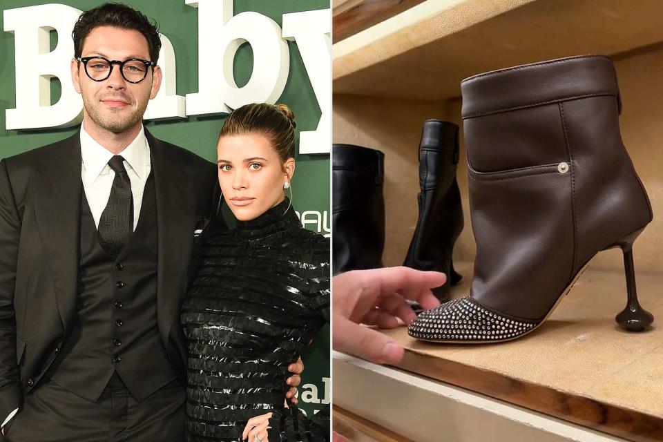 <p>Gilbert Flores/Variety via Getty Images; Sofia Richie/TikTok</p> Elliot Grainge and Sofia Richie Grainge with the Loewe Toy Pant boots