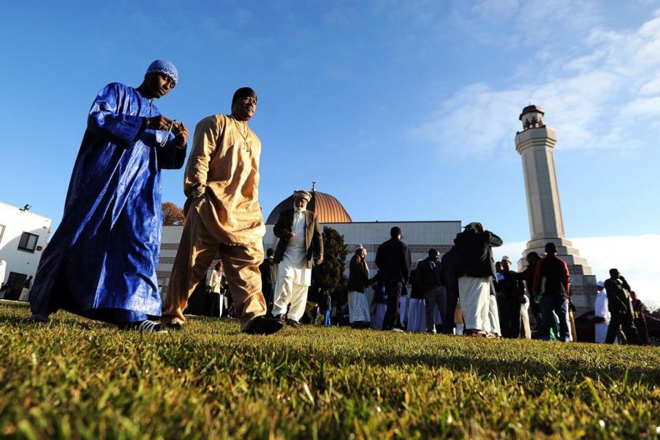 Feast of sacrifice: Muslims leave after taking part in a special morning prayer to mark the start of Eid al-Adha in Maryland. (AFP/Getty Images)