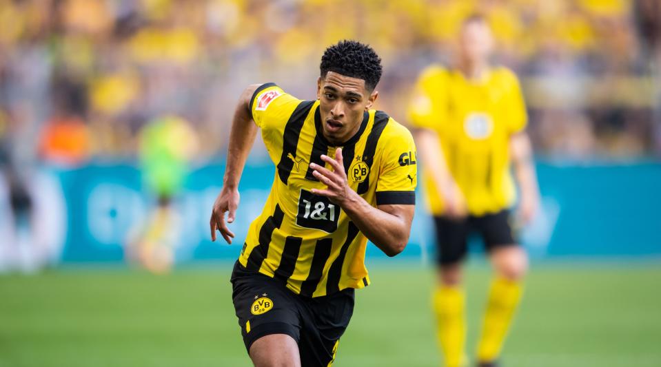 Jude Bellingham of Borussia Dortmund runs during the Bundesliga match between Borussia Dortmund and Borussia Monchengladbach at Signal Iduna Park on May 13, 2023 in Dortmund, Germany.