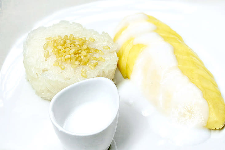 Finish the dish by pouring extra coconut cream on top of your mango sticky rice.