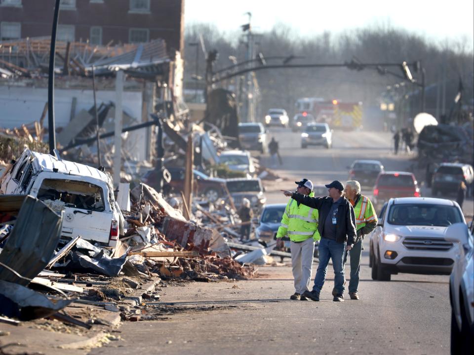 Homes and business are reduced to rubble after a tornado ripped through the area two days prior, on December 12, 2021 in Mayfield, Kentucky (Getty Images)