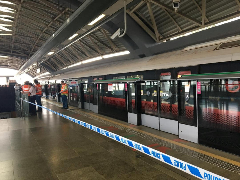 A train is seen at a platform at Joo Koon station in Singapore