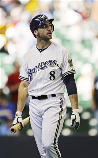 Ryan Braun was banned 65 games for his involvement with the Biogenesis clinic. (AP) 