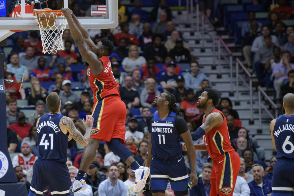 Zion Williamson（灌籃者）。（AP Photo/Matthew Hinto）