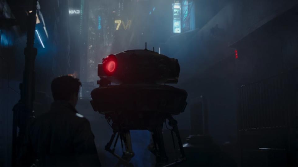 Elia Kane and an Imperial probe droid - The Mandalorian Season 3 Episode 7.