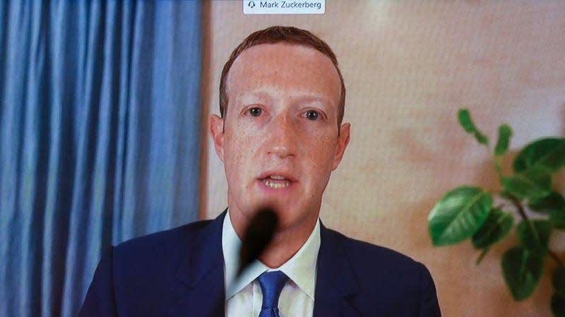 Mark Zuckerberg testifies before Congress via Zoom. 