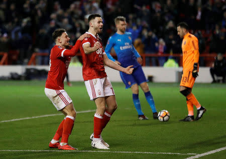 Soccer Football - FA Cup Third Round - Nottingham Forest vs Arsenal - The City Ground, Nottingham, Britain - January 7, 2018 Nottingham Forest's Ben Brereton celebrates scoring their third goal. Action Images via Reuters/Carl Recine