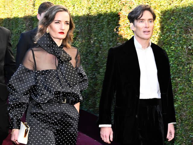 <p>Earl Gibson III/Golden Globes 2024/Golden Globes 2024/Getty</p> Yvonne McGuinness and Cillian Murphy at the 81st Golden Globe Awards on January 7, 2024.