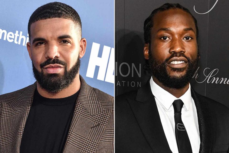 <p>Chris Delmas/AFP via Getty; Bryan Bedder/Variety via Getty</p> Drake, Meek Mill