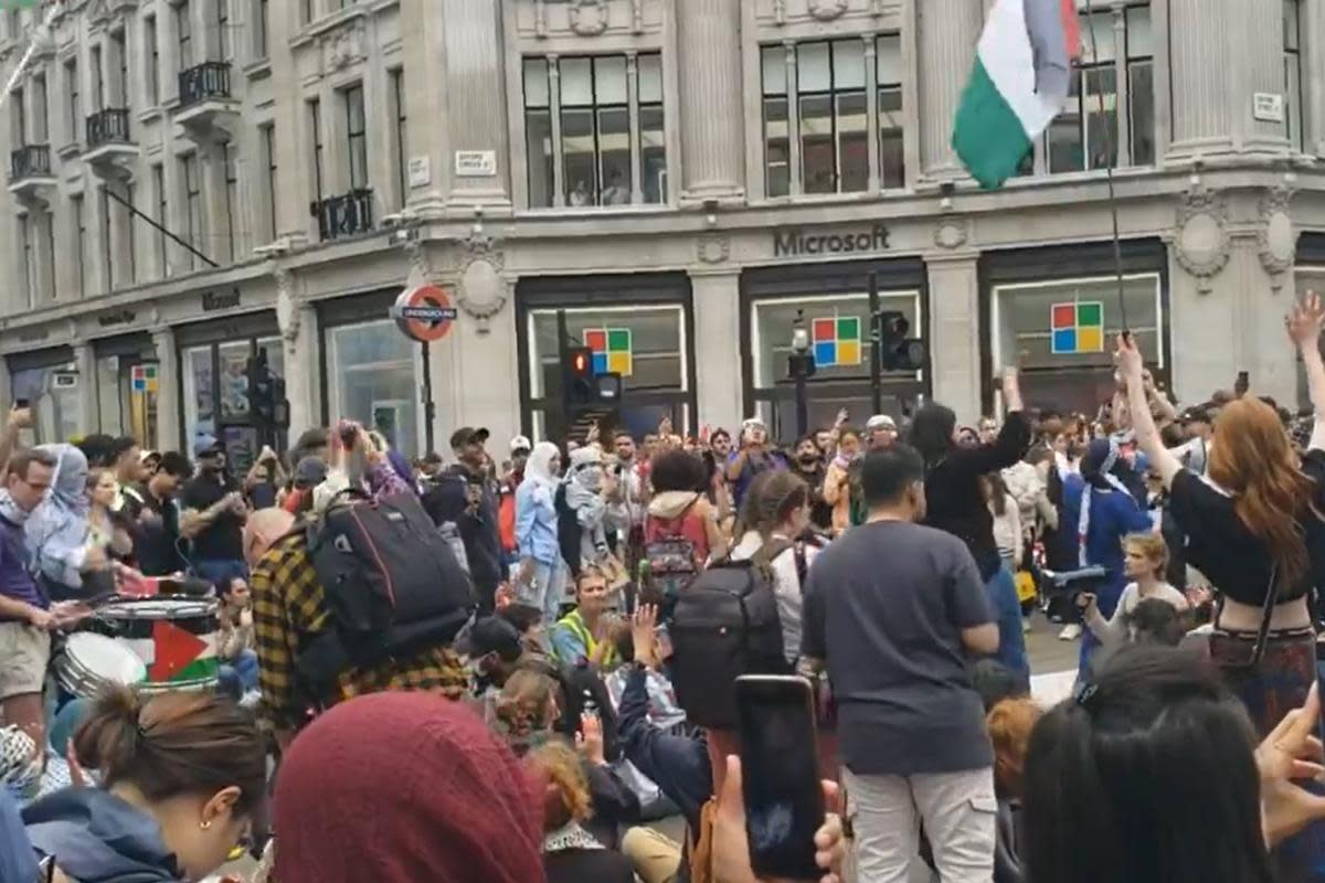 Several arrests made after protest group blocked busy central London road <i>(Image: @YouthDemand/X)</i>