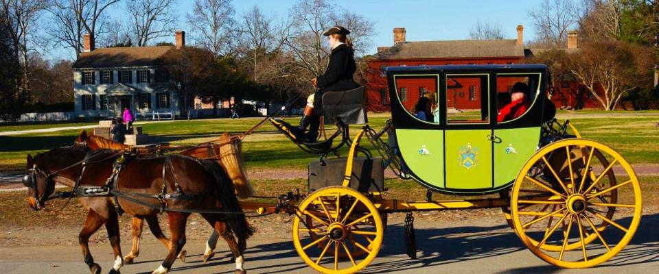 Horse and carriage in Williamsburg colonial town in Virginia in the United States of America