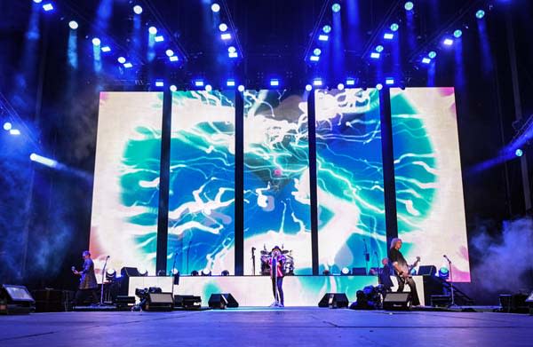 Def Leppard onstage at Bramall Lane, Sheffield