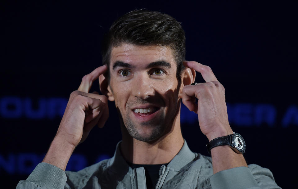 Former record-winning US Olympian swimmer Michael Phelps speaks at the 2020 Under Armour Human Performance Summit on January 14, 2020 in Baltimore, Maryland. (Photo by OLIVIER DOULIERY / AFP) (Photo by OLIVIER DOULIERY/AFP via Getty Images)