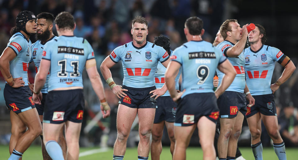 Seen here, NSW Blues players in State of Origin Game 1.