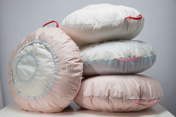 Designed by Studio Flétta for Fólk Reykjavík, the Airbag is a cushy pouf made almost entirely from recycled materials. The body of each piece is made of an airbag salvaged from a scrapped car, and the cushioning is made of leftover Polartec Power Fill from 66°North and mattress foam from AnnTex.