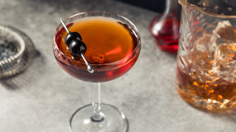 Manhattan cocktail with garnish