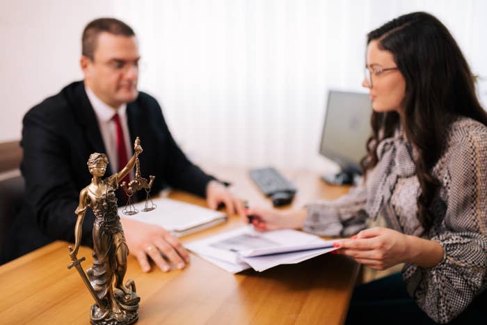 Young female client at lawyers office