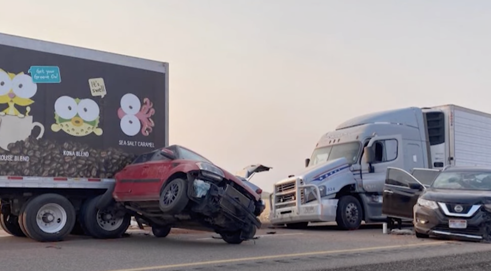 A 22-car pile up pictured near Kanosh, Utah.