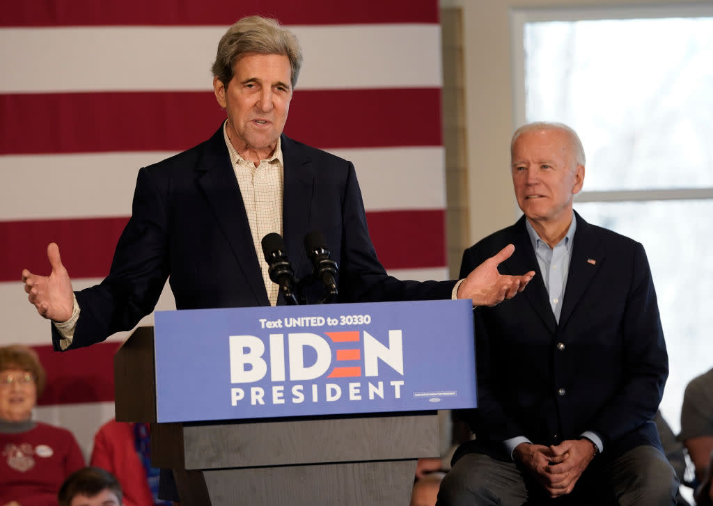 John Kerry Joins Democratic Presidential Candidate Joe Biden On The Campaign Trail In Iowa