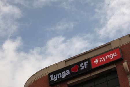 The corporate logo of Zynga Inc, the social network game development company, is shown at its headquarters in San Francisco, California April 26, 2012. REUTERS/Robert Galbraith