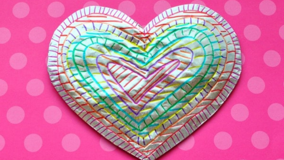 Valentine's Day crafts for kids: Tin foil hearts