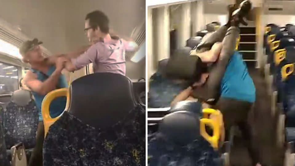 The two men traded blows on the bottom level of a Sydney Train on Wednesday night. Source: Facebook/Judita Aku-wei Winter