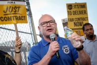 UPS Teamsters picket ahead of an upcoming possible strike in Brooklyn, New York