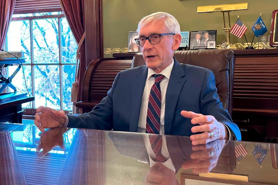 PHOTO: Wisconsin Gov. Tony Evers speaks with The Associated Press in his state Capitol office in Madison, Wis. office, Jan. 3, 2024. (Todd Richmond/AP)