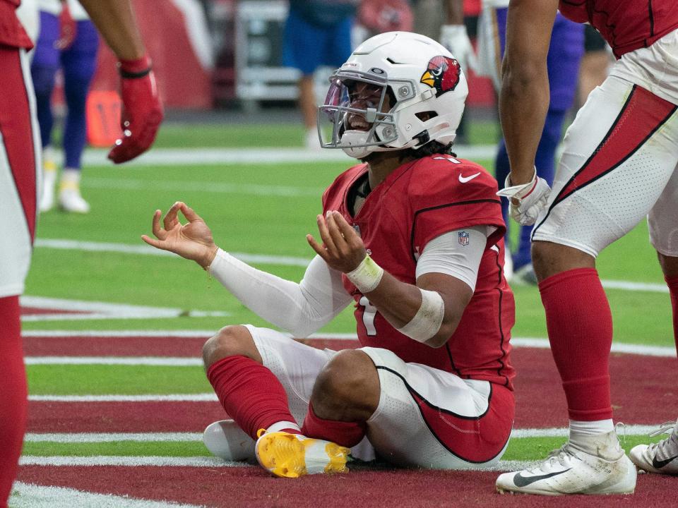 Kyler Murray celebrates a touchdown against the Minnesota Vikings.