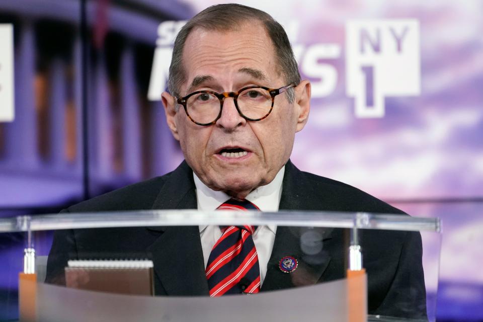 Rep. Jerry Nadler speaks during New York's 12th Congressional District Democratic primary debate hosted by Spectrum News NY1 and WNYC at the CUNY Graduate Center, Tuesday, Aug. 2, 2022, in New York. (AP Photo/Mary Altaffer, Pool) ORG XMIT: NYMA108