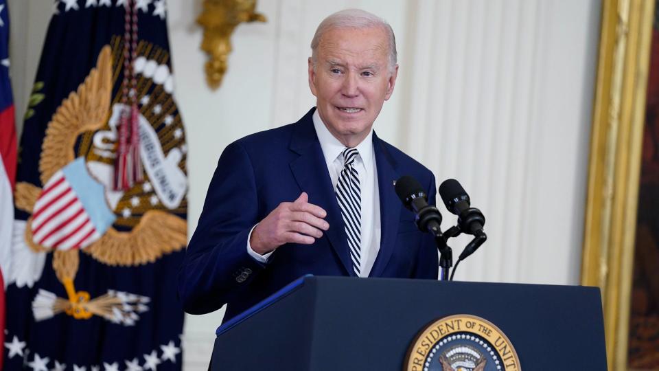 President Joe Biden speaks on government regulations for artificial intelligence systems during an executive order signing at the White House.