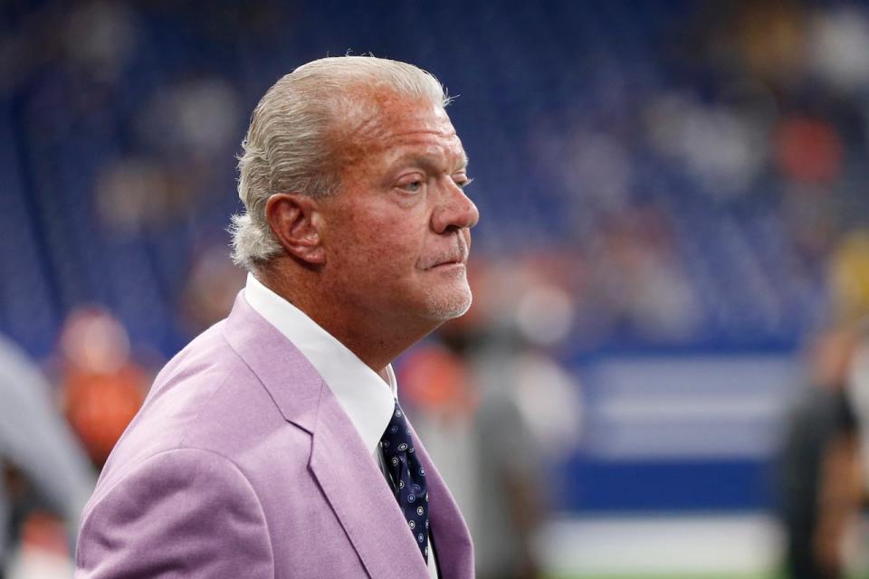 Indianapolis Colts owner Jim Irsay, shown in this 2019 file photo, was pulled over by police in 2014 for erratic driving, failed a field sobriety test, then found to have several strong prescription drugs in his system. In a recent interview with HBO, he said 'I'm prejudiced against because I'm a rich, white billionaire.' (File/Getty Images - image credit)