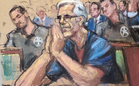 Jeffrey Epstein looks on during a a bail hearing last month  - Credit: Reuters