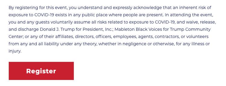 The liability waiver for the Black Voices for Trump event in Mableton, Georgia, on Aug. 28. (Photo: )