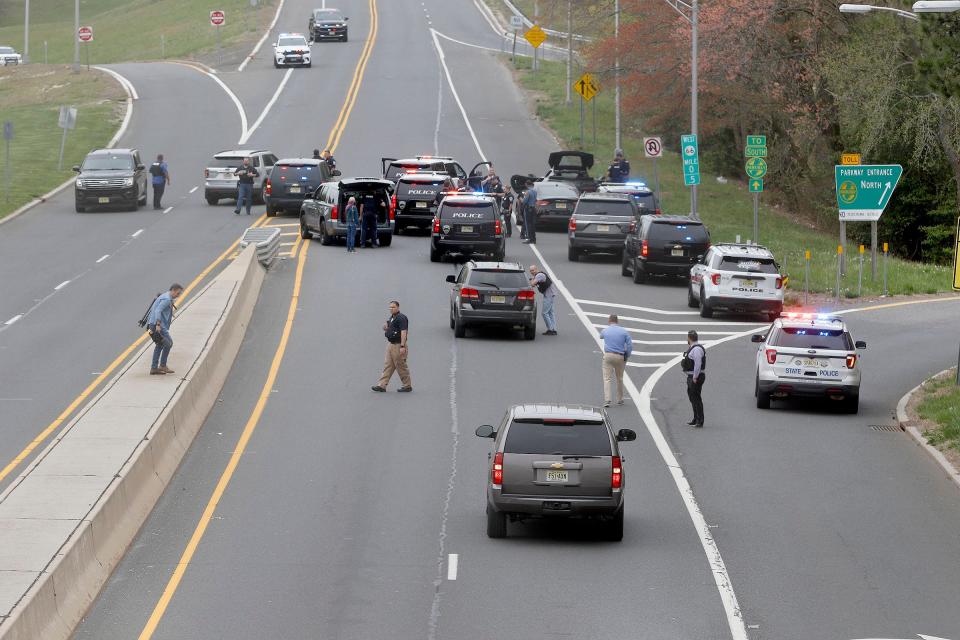 A chase through Monmouth County ended on Rt 66 near the Parkway in Tinton Falls Friday, April 21, 2023.